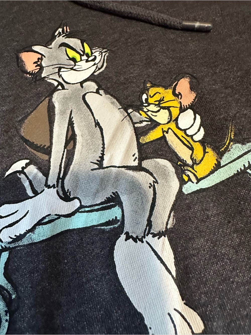 Tom & Jerry Graphic Hoodie Small Charcoal Gray Cartoon Pullover Sweatshirt